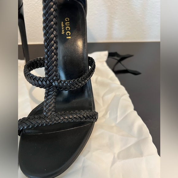 Gucci Black Leather & Gold Horse Bit Ankle Cuff Stiletto Heel Gladiator Sandal - Picture 7 of 15